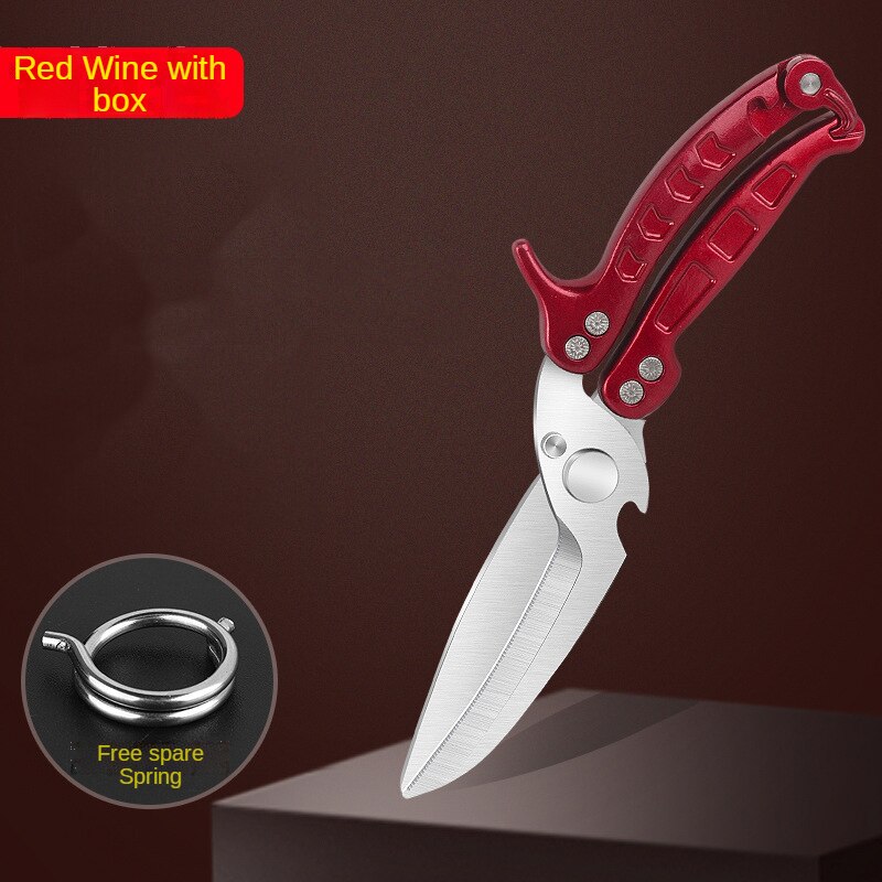 Detachable Kitchen Knife Scissors Powerful Chicken Bone Duck Fish Meat Fruit Shears Stainless Steel Clean Cooking For Kitchen: RED With Box
