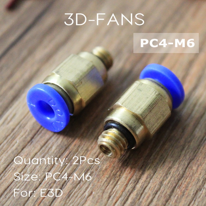2Pcs PC4-M6 Pneumatische Rechte Fitting Connector Voor 4Mm Od Tubing M6 6Mm Reprap Voor 3D Printer Printers voor E3D Extruder