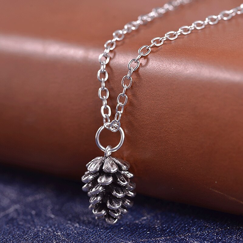 Pine nut plant sample pendant necklace for women metal choker acorn pine cone chain necklace jewelry accessories: 2