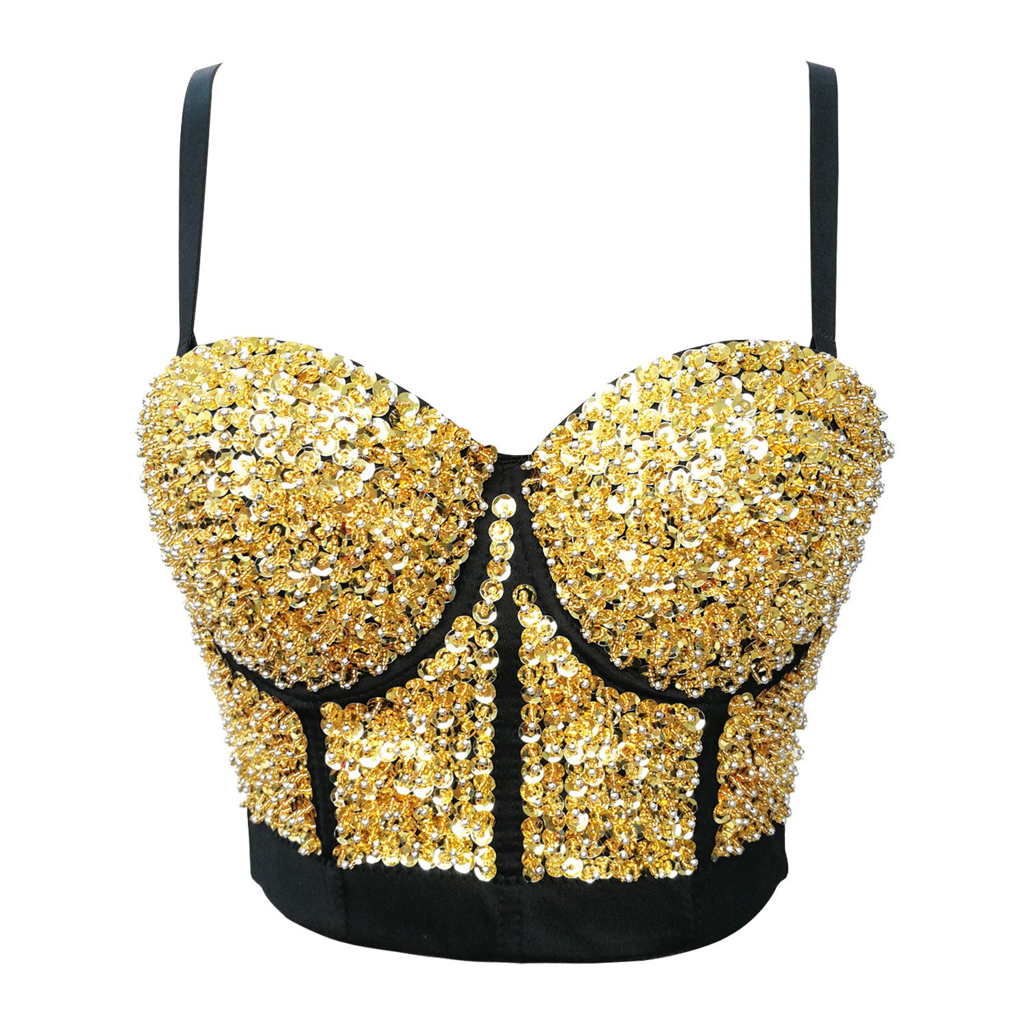 Soutien-gorge Bralette Push Up pour femme, Corset Sexy, brillant, perles, paillettes, boîte de nuit, haut court, vêtements