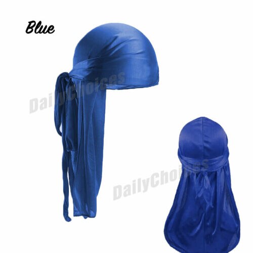 Us unisex menn kvinner bandana doo durag hodeplagg myk silke pirat cap wrap: Blå