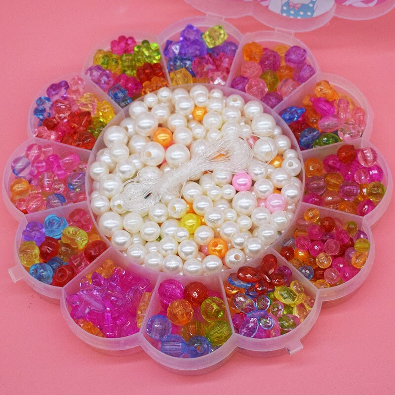 Crystal Beads Toys for Children Girl Box DIY Lacing Toy Round Imitation Pearls Jewelry Bead Creativity Material Toy: Default Title