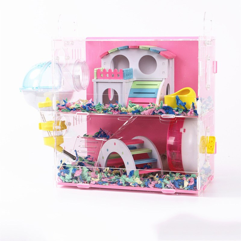 Hamsterhuis acryl cavia kooi dubbellaags oversized villa kleine dierenbenodigdheden speelgoedset 30 x 19 x 30cm
