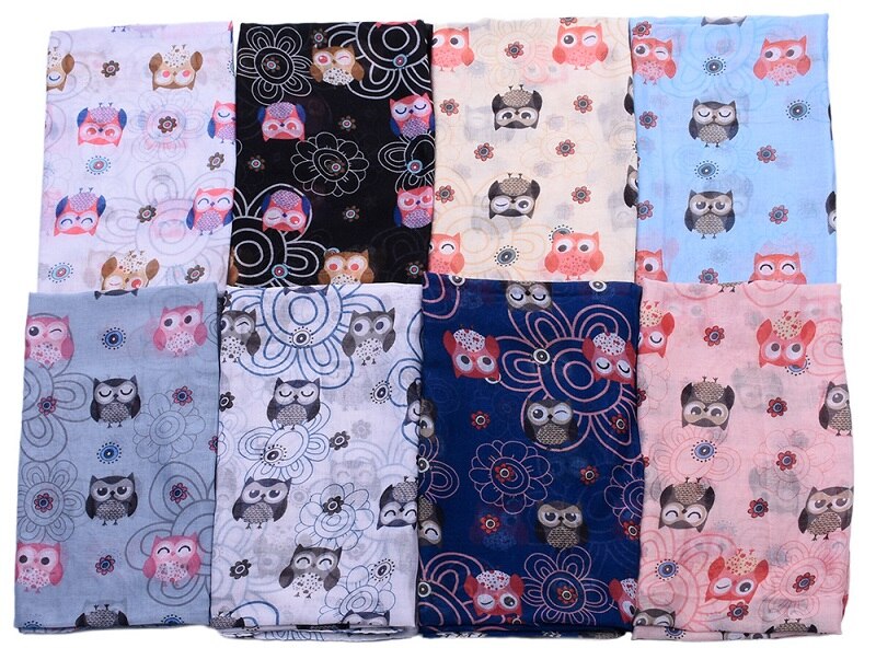 coton Voile mince écharpe femmes dessin animé hibou imprimer châle musulman Hijabs foulard enveloppe islamique femme étole 80x190cm