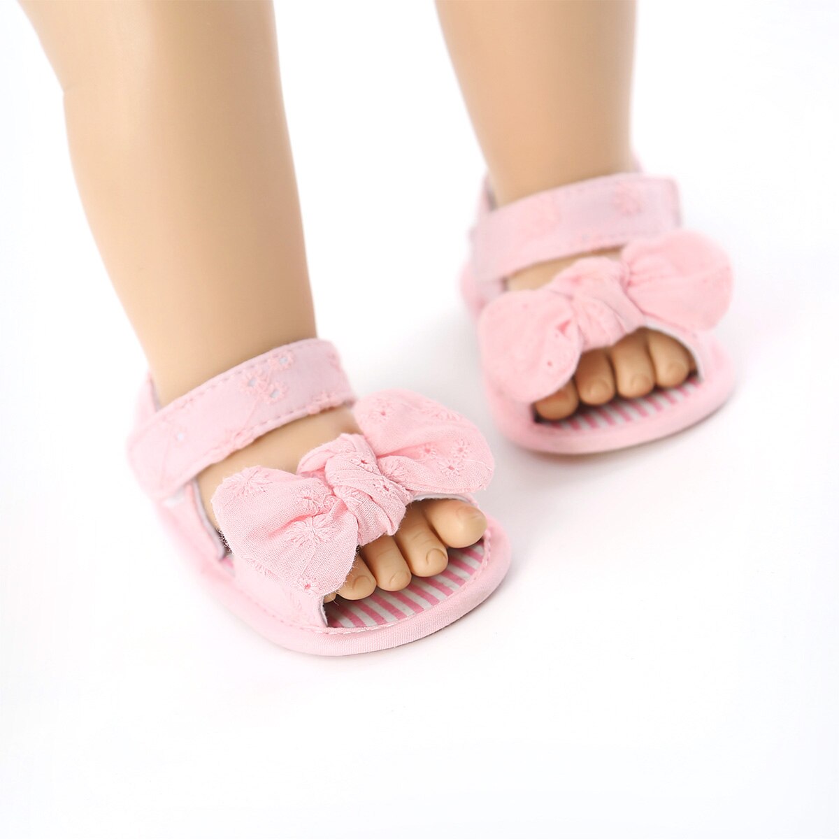Sommer efterår søde småbørn piger åben tå skridsikker blød sål flade prinsesse sandaler med sløjfe 0-18m