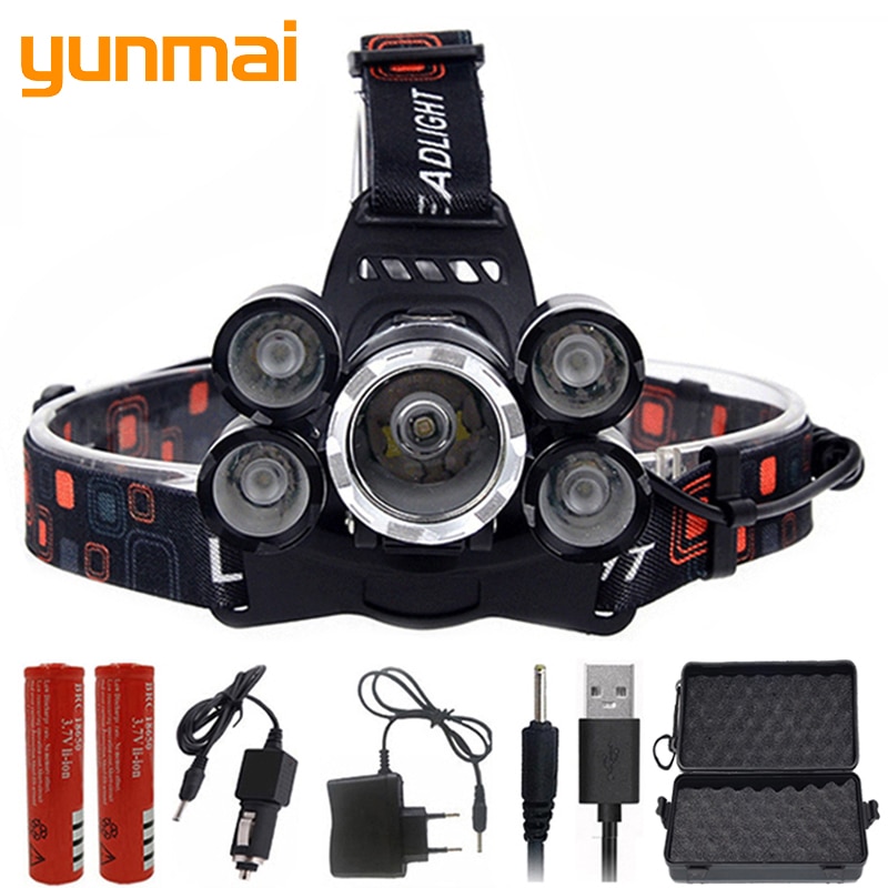 8000 Lumen Hight Power Licht 5 Led Koplamp Cree Xml T6 Led Head Lamp 18650 Oplaadbare Zaklamp Fakkel Lantaarn