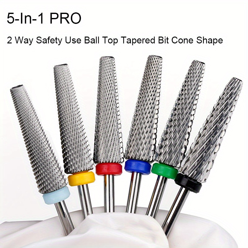 Brocas para uñas superlargas 5 en 1, broca cónica cruzada de carburo de 3/32 pulgadas, Lima eléctrica giratoria bidireccional, accesorios para manicura