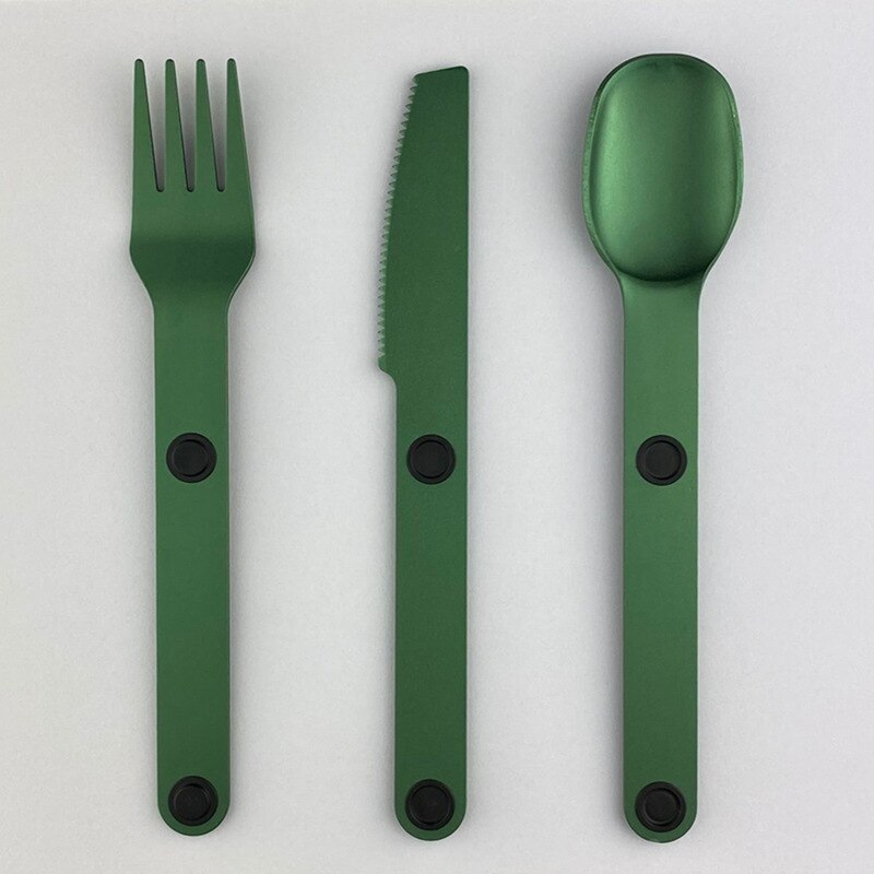 draussen Magware Magnetische Besteck Magnet Verknüpfung Besteck einstellen PortableAluminum legierung Besteck Gabel löffel messer: Grün