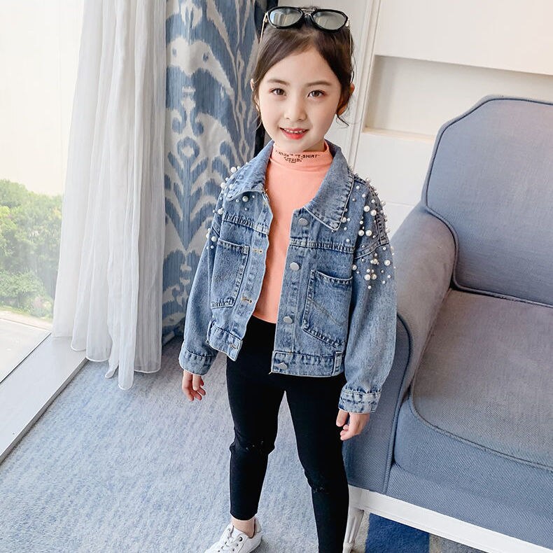 Chaqueta vaquera con perlas para niñas y Abrigos de , ropa de otoño, prendas de vestir exteriores, Chaquetas vaqueras