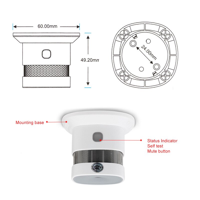 Rookmelder Alarm Met Ingebouwde 10-Jaar Batterij Brandalarm Detector 80dB GK99