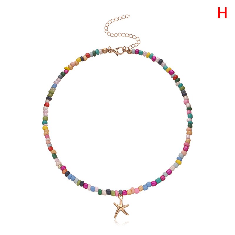 1 Pc Bunte Kleine Perle Schmetterling Stern Anhänger Choker Böhmen Halskette Frauen Schmuck: H