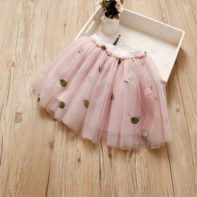 Babymeisjes bloemen borduurwerk tule tutu rokken meisje beige roze effen kleur rok kinderkleding