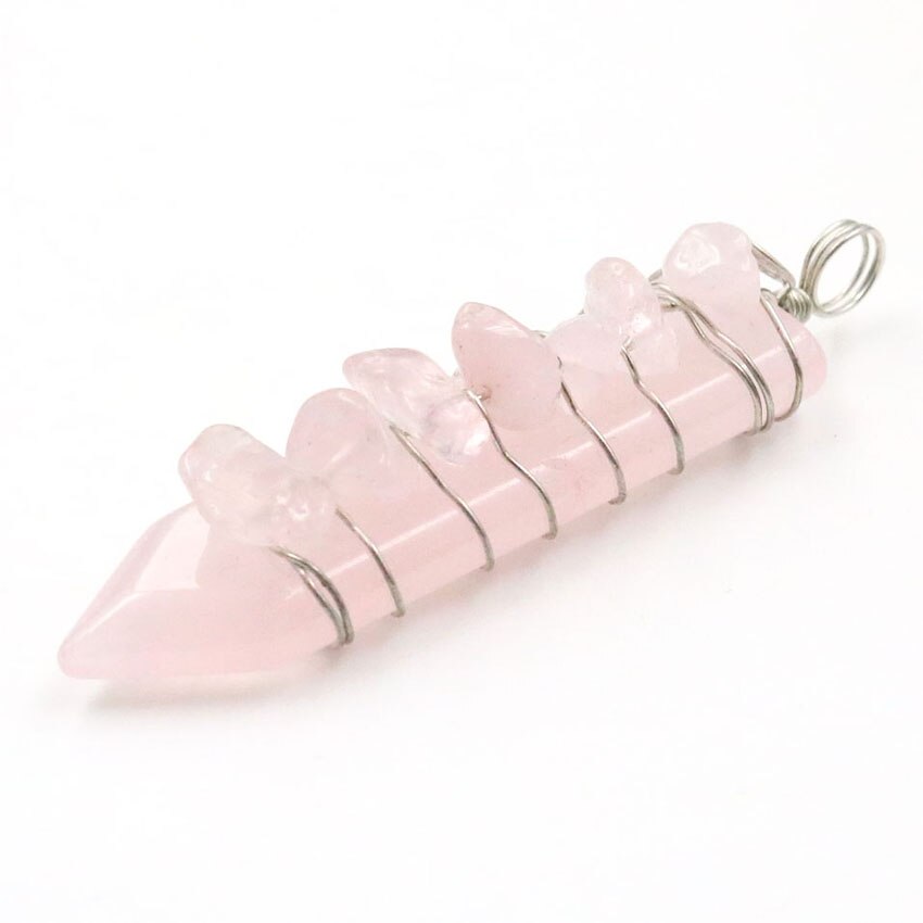 Reiki Handmade Wrap Pendulum 7 wisiorki czakry uzdrawiający kryształ naturalny klejnot kamień ametysty lazuryt Point miecz wisiorki: Rose Quartz