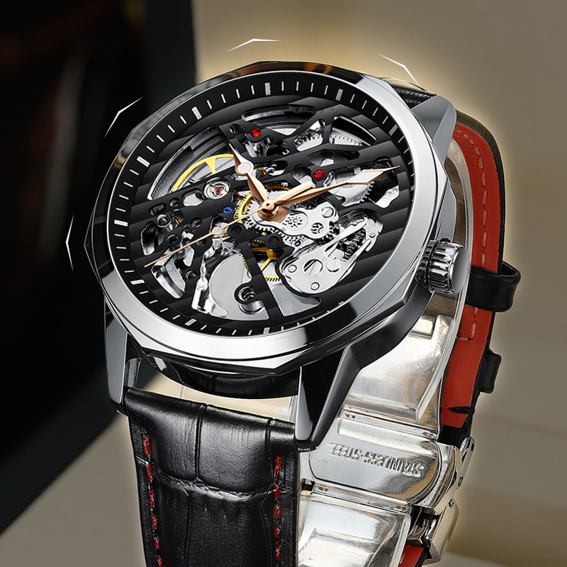 Haiqin Heren Horloges Top Brand Luxe Automatische Skelet Mannen Kijken Mechanische Zaken Waterdicht Horloge Mannen Tourbillon
