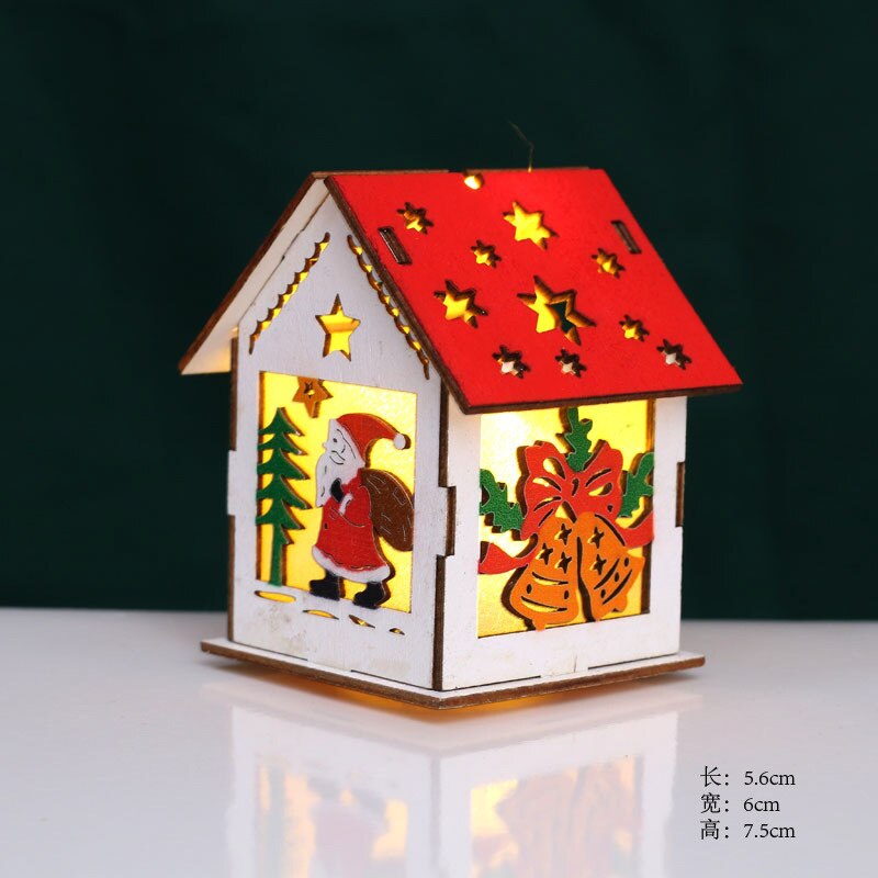 Træ julekage dekoration belyst træhus hus kage dekoration slæde julemanden kage kort jul: Kabine