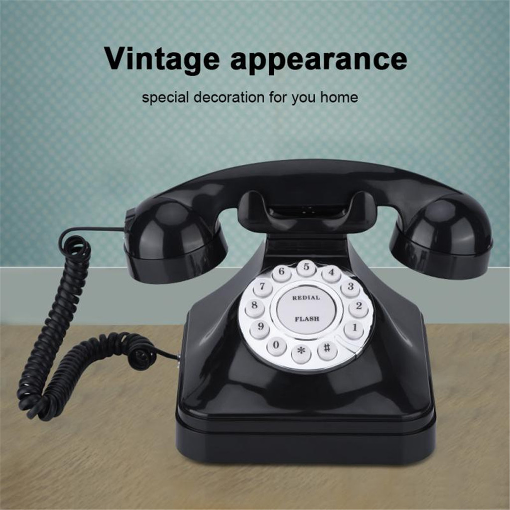 Vintage retro fasttelefon til hjemmekontor gammeldags telefon med klassisk trykknapp - svart