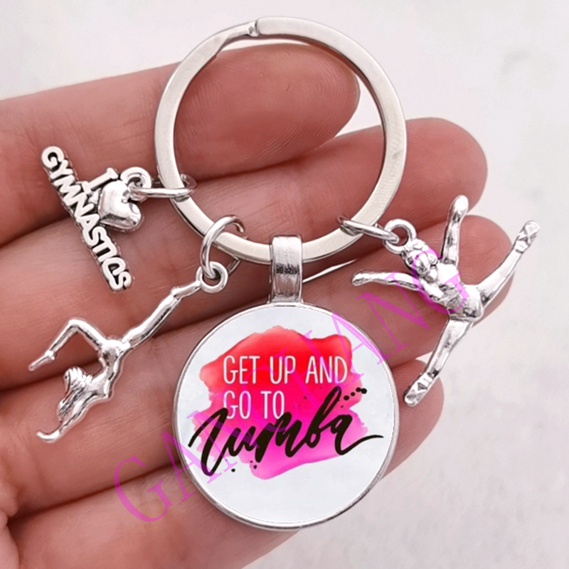 Mode Zumba Glas Sleutelhanger Fitness Dans Brief Foto Sleutelhanger Sport Gymnastiek sleutelhanger Ik hou van Fitness Sleutelhanger Sieraden: BLACK PEARL