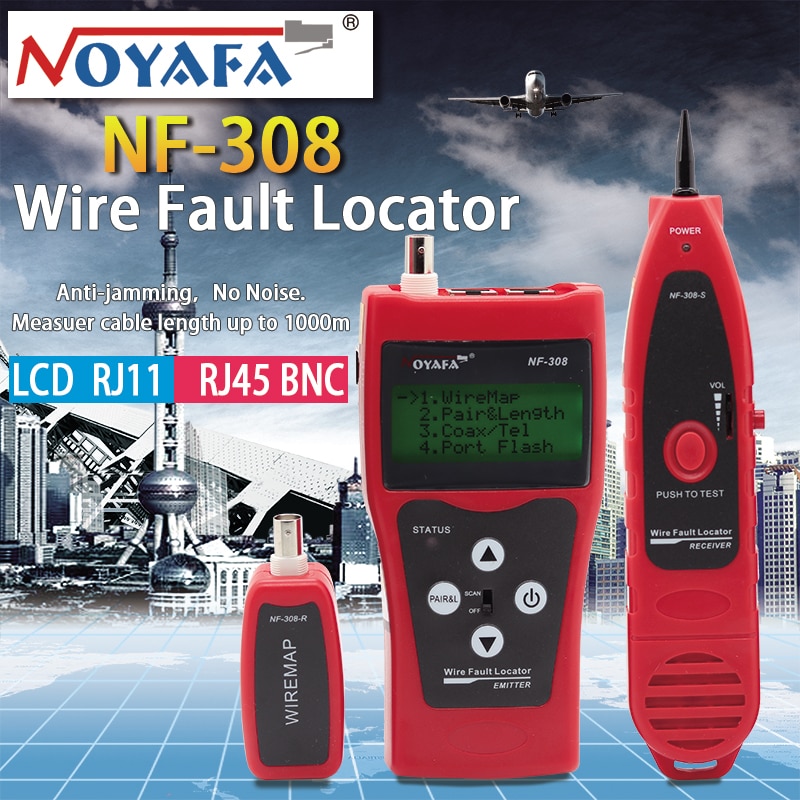 Noyafa NF-308 Netwerk monitoring kabel tester LCD Draad Fault Locator LAN Netwerk Coacial BNC USB RJ45 RJ11 rode kleur