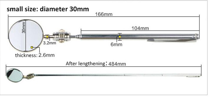 Auto Telescopische Spiegel Inspectie Apparaat Gereedschappen Uitbreiding Hoek View Spiegels Automotive Hand Repair Kit: 30mm