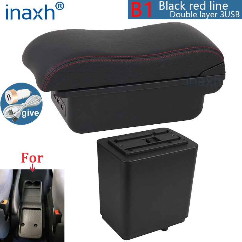 For Citroen Berlingo Armrest Retrofit parts For Peugeot Partner tepee Car Armrest Storage box car accessories Charging USB LED: B1 Black red 3USB