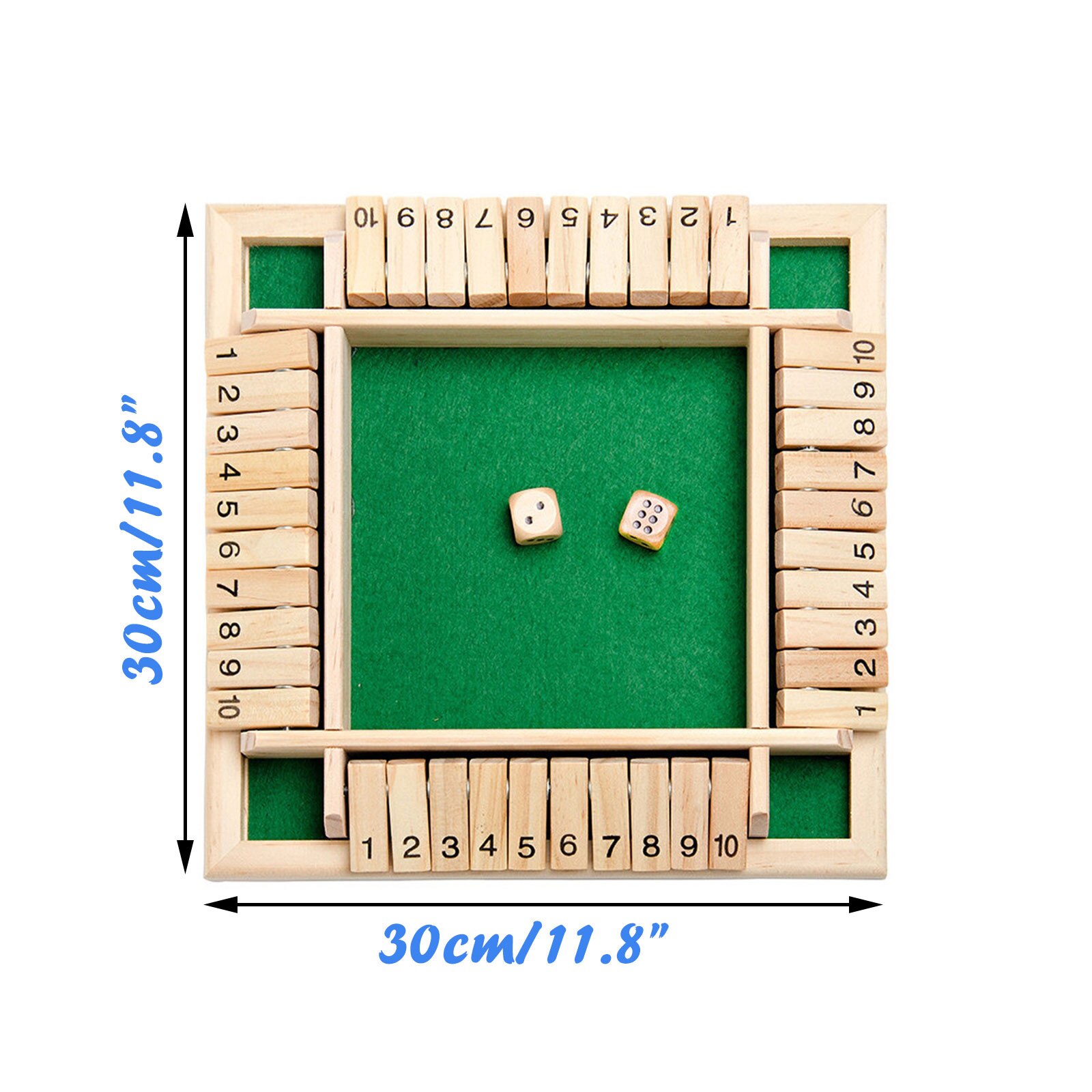 Shut The Box Dice Board Traditional Four Sided Wooden 10 Number Pub Bar Board Dice Game Set for 4 People Pub Bar Party Supplies: Army Green