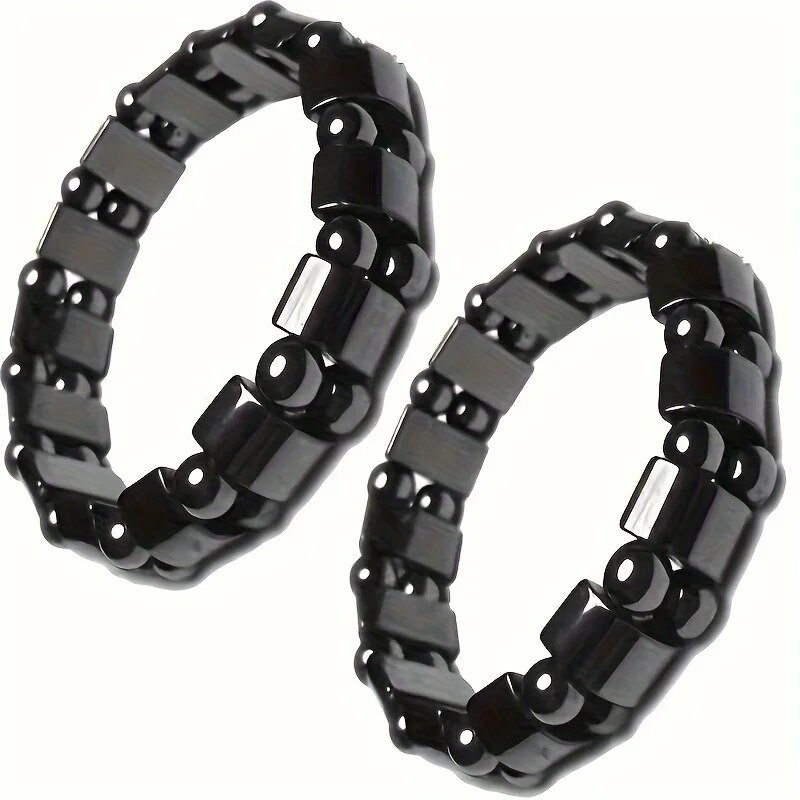 Uma pulseira magnética de cálculo biliar preto para homens e mulheres, a mesma pulseira de energia magnética com pulseira magnética de contas de fileira dupla