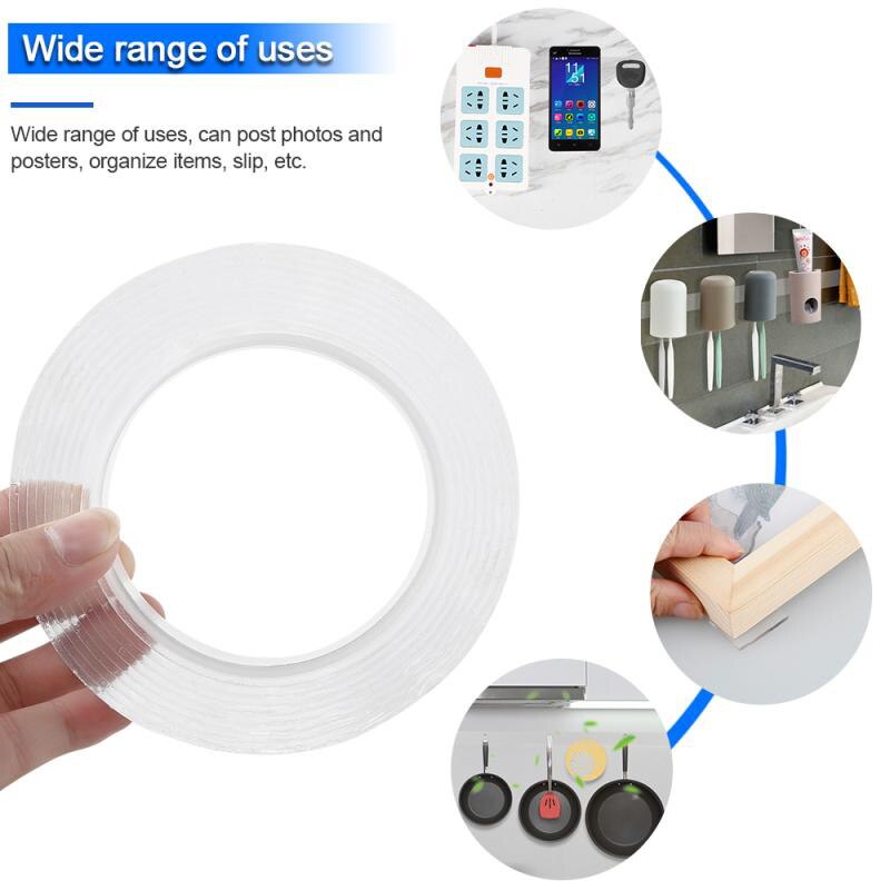 Magic Transparent Tape Nano Traceless Tape 1M / 3M / 5M Reusable Double Sided Adhesive Removable Sticker Washable Adhesive Tool