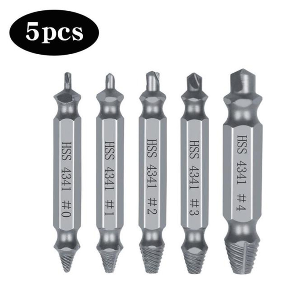 Double-Head Screw Extractor Set Broken Bolt Remover Easy Stripped Broken Rusted Unscrew Deck Screws: C 5PCS