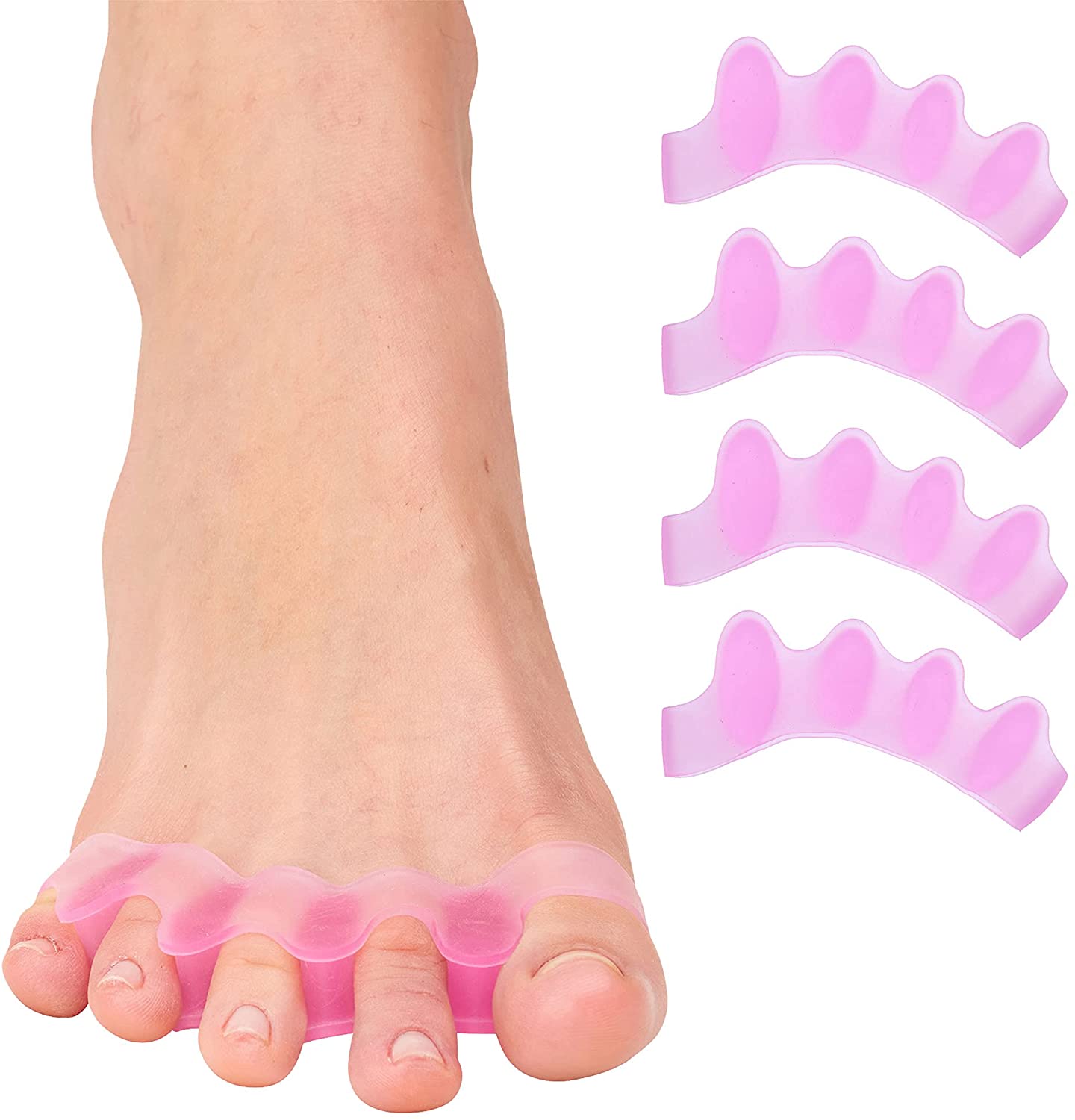 Separadores de dedos de los pies para corregir juanetes y restaurar los dedos de los pies a su forma Original, estirador de dedos del pie alisador correctores de dedos grandes, 1/2 pares: 2 Pair Pink