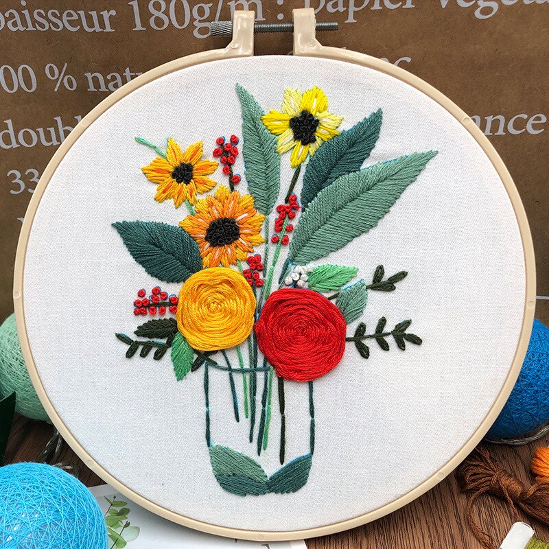 20cm blommor i europeisk stil, broderiset för nybörjare, sömnadssats, korsstygn, handgjord dekoration: Nr .2