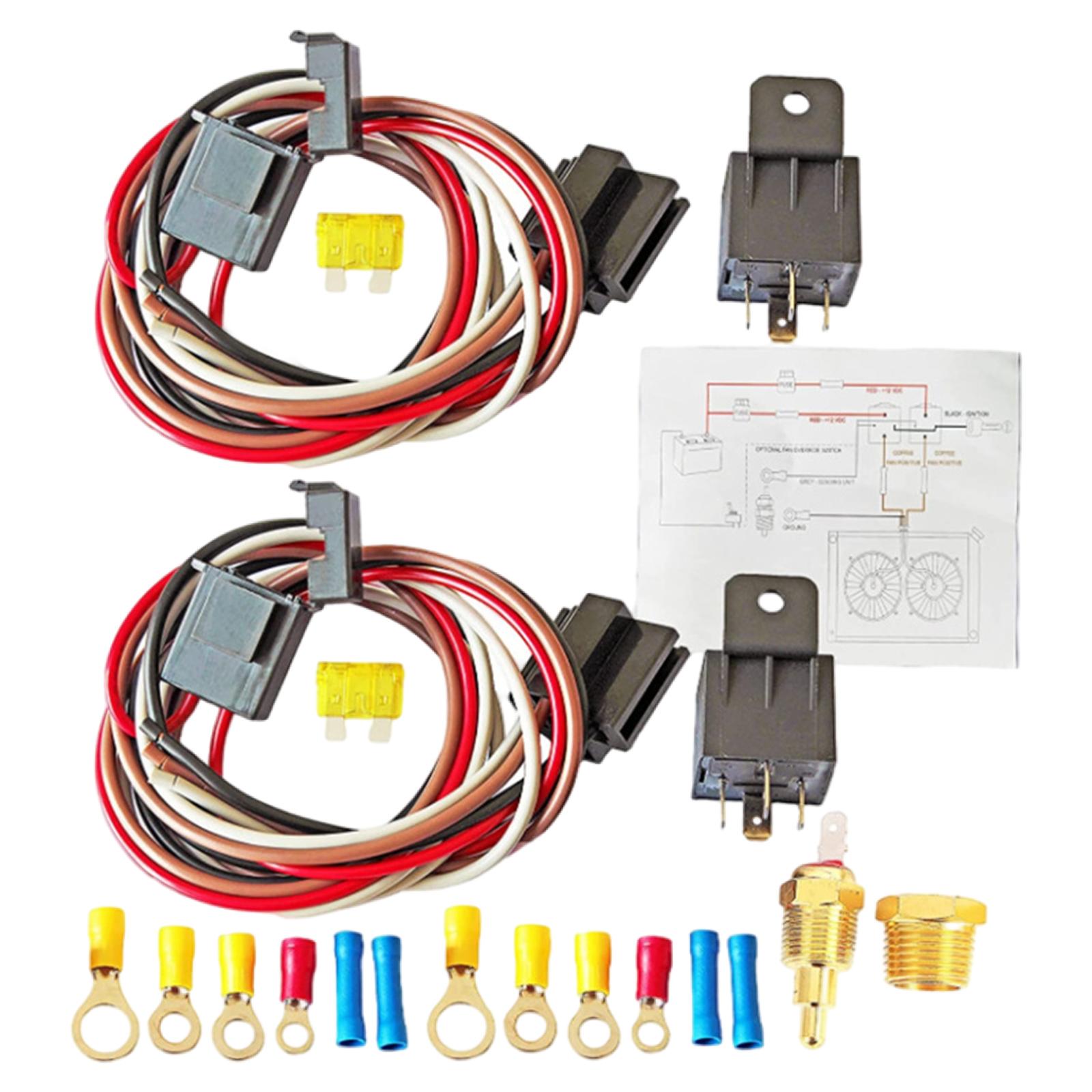 40 Amp Dual Electric Fan Wiring Kit Automotive Wire Harness Fan Tail Connectors 185 Degree On 175 Off Temperature Switch Replace