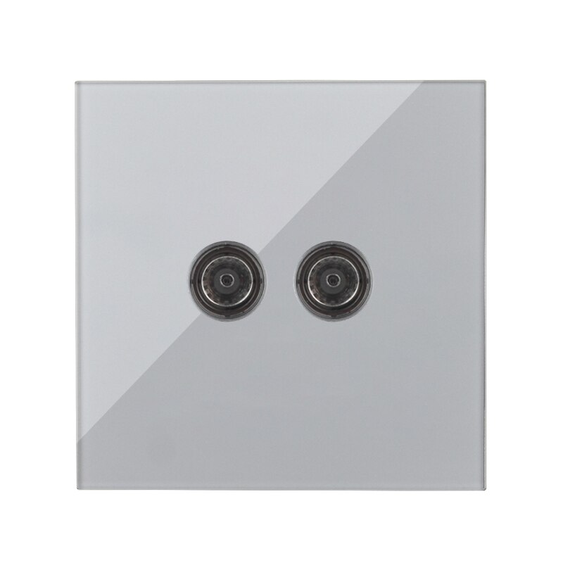Wall Socket Internet Socket PC Data Female Dual Socket Telephone RJ45 Network Port Data TV Socket Silver Crystal Glass Panel: 2TVs
