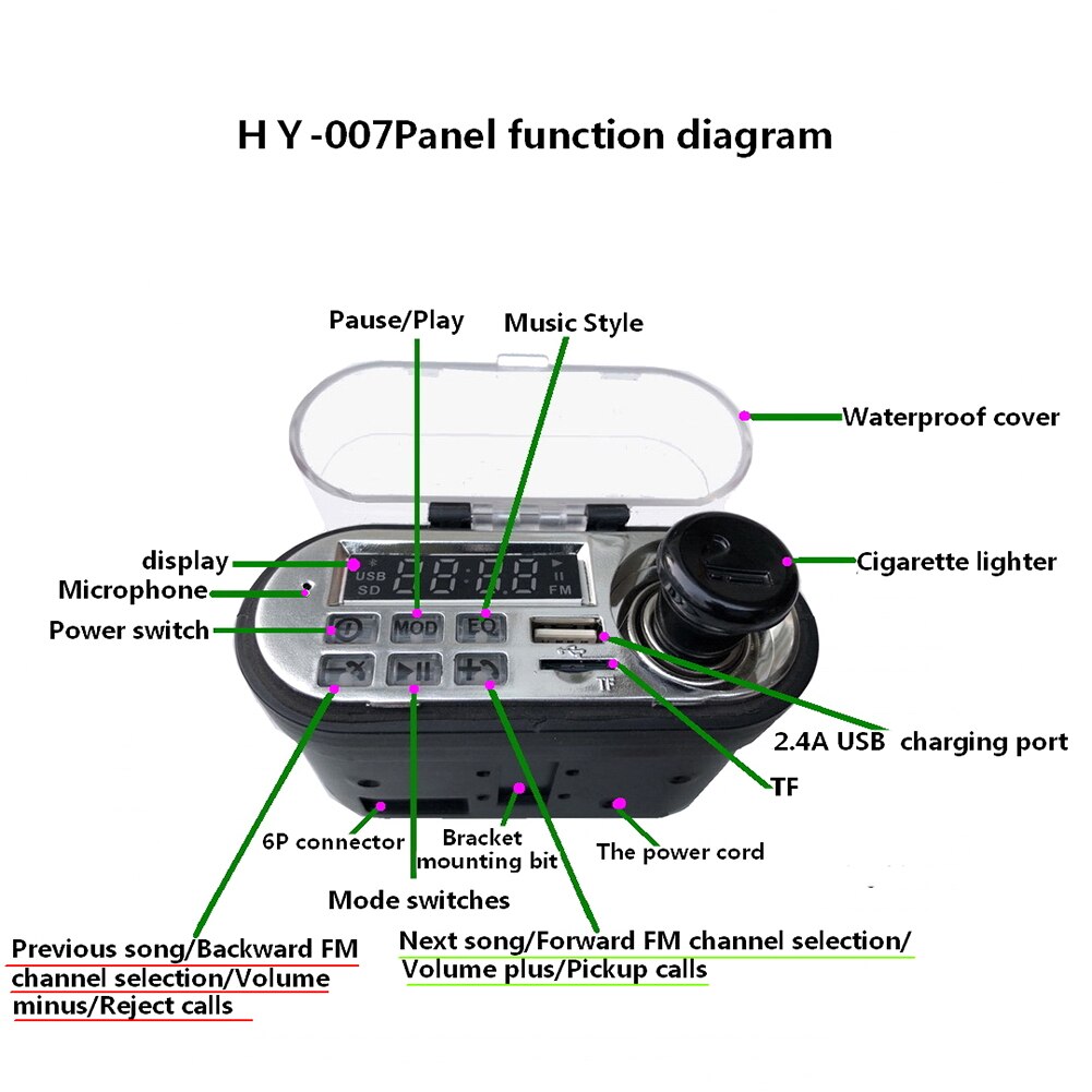 Bluetooth Motorcycle Stereo Speaker Handsfree TF Radio USB HY-007 System Charger for Outdoor Personal Motorcycle Ornaments