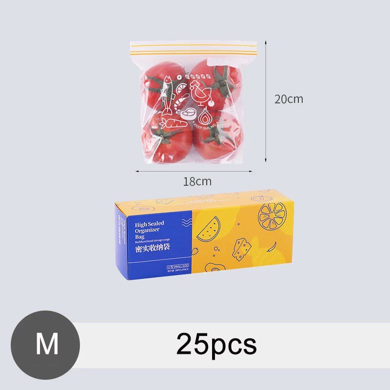 Zip Lock Plastic Bags Reusable Food Pouch Fridge Organizer Kitchen Storage Containers Freezer Bags Transparent Food Packaging: M 25pcs
