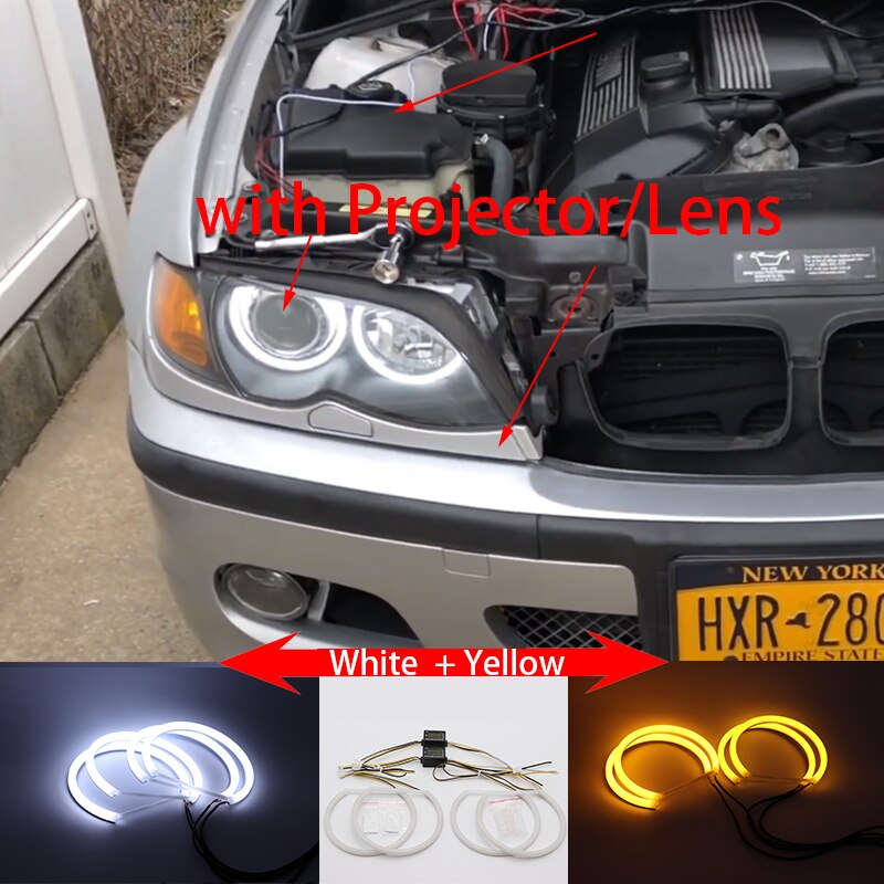 WHITE LED Headlight Halo Angel Demon Eyes Kit angel eyes light for BMW 3 series E46 sedan touring wagon coupe compact 1998-2005: 3. With Lens W Y