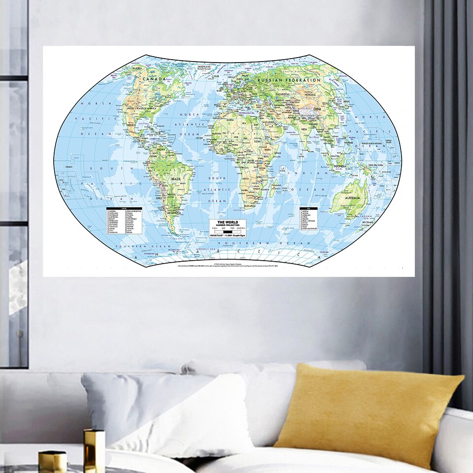 225*150 cm The World Map Large Poster Non-woven Canvas Painting Culture and Education Supplies Living Room Home Decoration