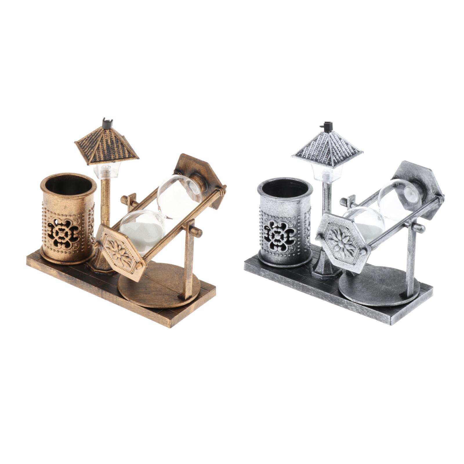 Antik pen polder timeglas 1 minut , 360 ° roterende time glas sand timer til hjemmebryllup med hvidt sand