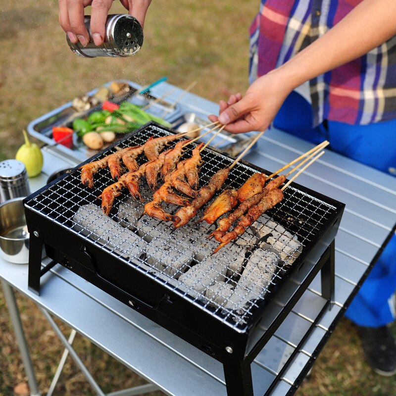 Kbxstart utomhus picknick hopfällbar bärbar kolgrill hemgrill i rostfritt stål trä kolgrill