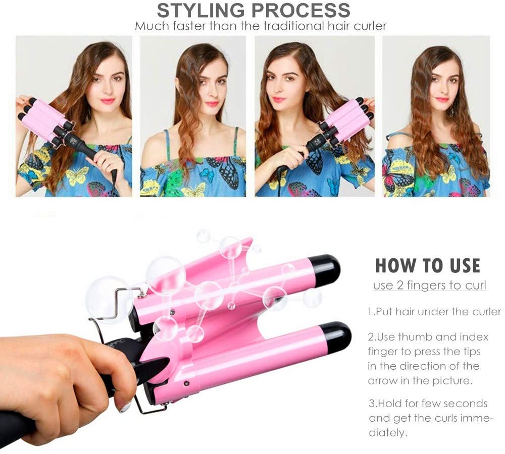 Fer à friser les cheveux Triple barils LCD affichage Tourmaline céramique bigoudi onduler bigoudis rouleaux outils de coiffure baguette de Styler