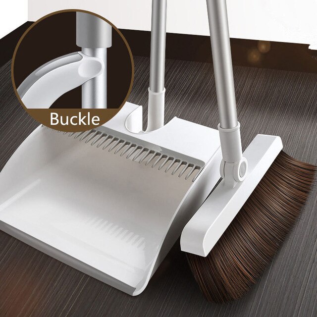 Broom and Dustpan Set Upright Standing Dust Pan With Extendable Broomstick Cleaning Brush Broom Dustpan Set for Home Wholesael: 2pcs-Buckle