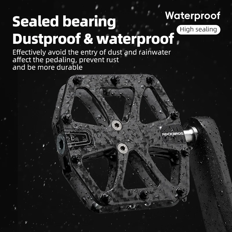 ROCKBROS Koolstofvezel Pedalen Ultralichte 3-Lager Pedalen Arbeidsbesparende Waterdichte MTB Fietspedalen Antislip Fietspedaal