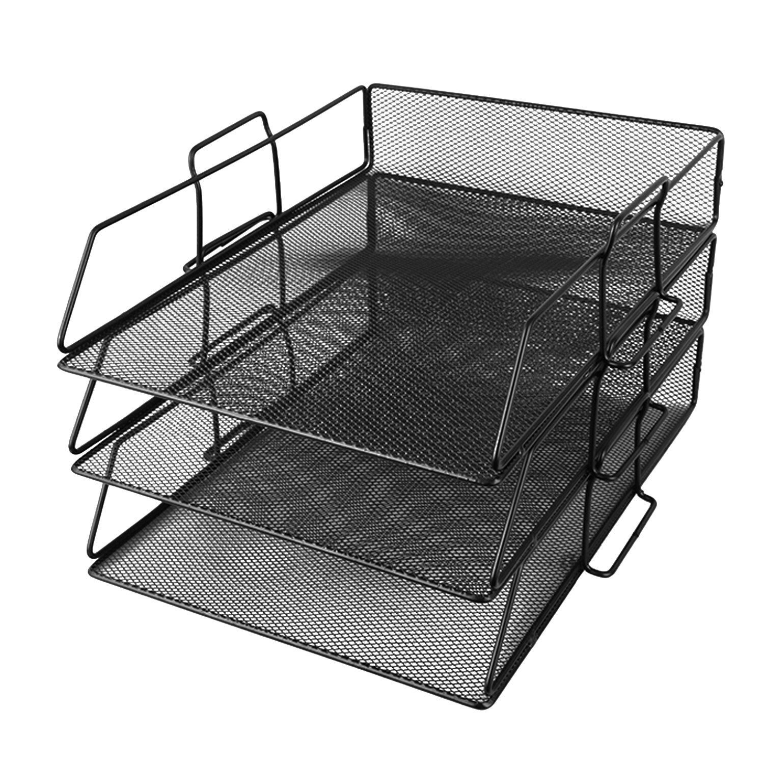 3-Tier Detachable PP Mesh Filing Trays File Holder Stand Organizer for Magazine Letter Paper Document Home Office Desk