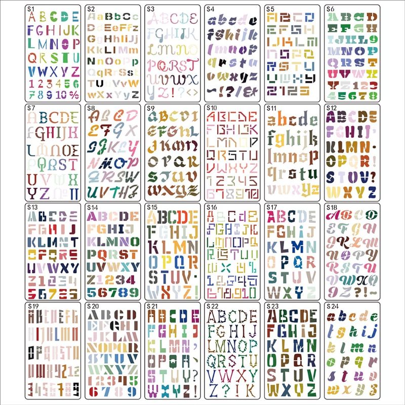 24 Sheets Engels Letters Tekening Sjabloon Stencil Schilderen Embossing Scrapbooking Diy Album