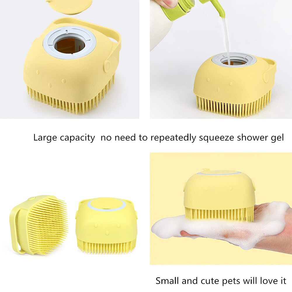 Multifunctionele Zachte Siliconen Pet Geel Bad Borstel Handschoen Huid Massage Scrubber Wassen Kam Douche Duurzaam Borstel Bad Voor Pet