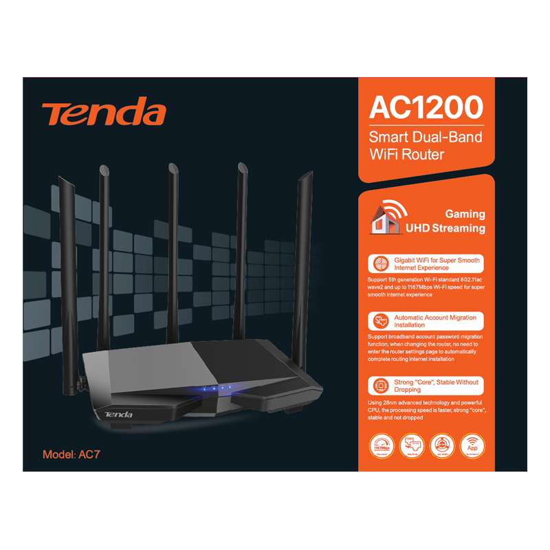 Router bezprzewodowy Tenda AC7 High-Speed Dual-Band WiFi 1200M z 5 antenami, router sieciowy 5G WiFi do domu: Default Title