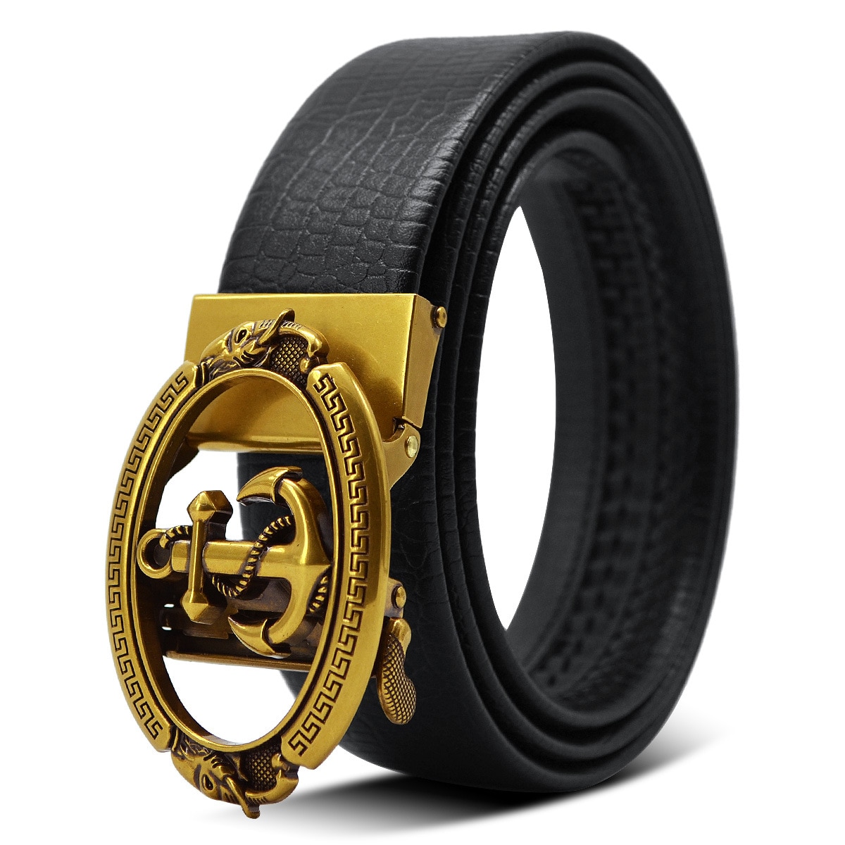Gold Anchor Belts Men Luxury Brand Automatic Buckle Leather Waist Belt for Jeans Kemer riem