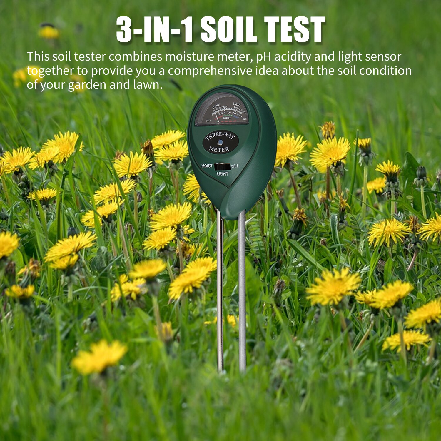 3 in 1 soil PH meter Moisture/Light/pH Test Acidity humidity sunlight garden plants Flowers moist tester instrument tool