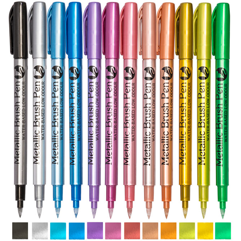 12 Kleuren Metallic Marker Pen Hars Tekenpen Acrylverf Diy Highlights Permanente Marker Diy Card Art Benodigdheden Briefpapier