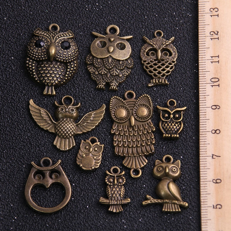 20pcs Vintage Metal Mixed Two color Random Owl Charms Animal Pendants For Jewelry Making Diy Handmade Jewelry