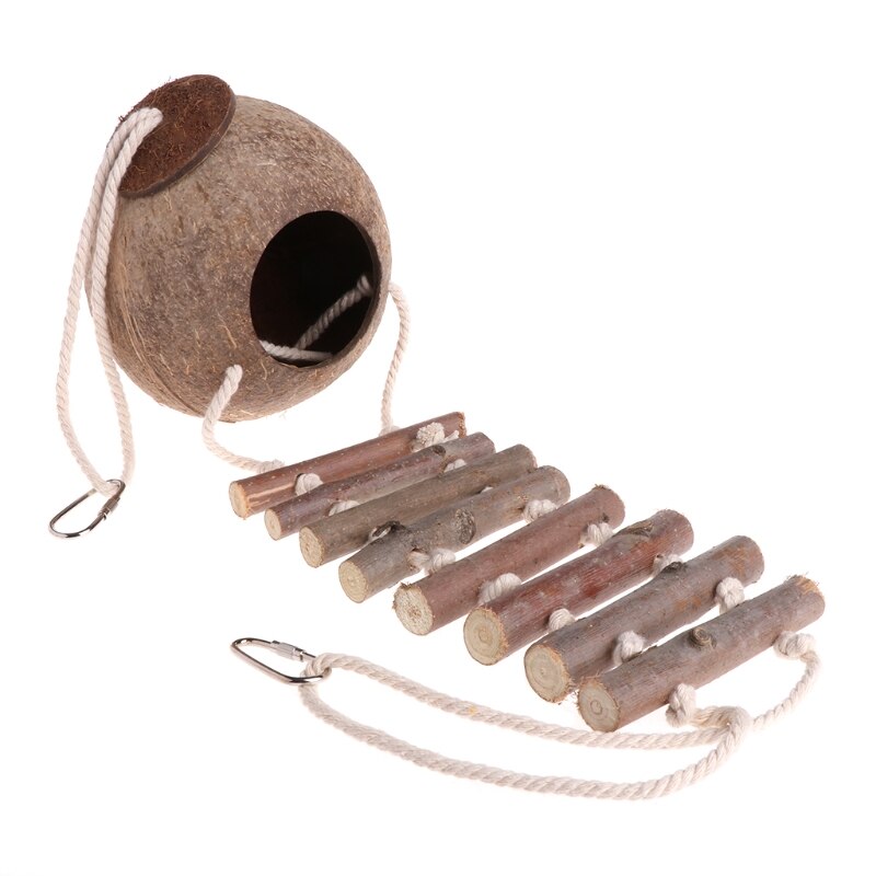 Niche pour perroquet oiseau, jouet, Cage, Coco naturel, cachette avec échelle